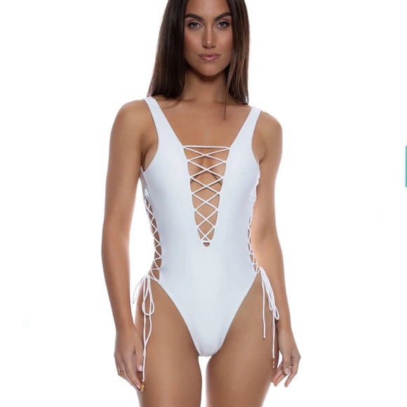 Luli Fama Open side one piece bodysuit color white size Small - Picture 1 of 16